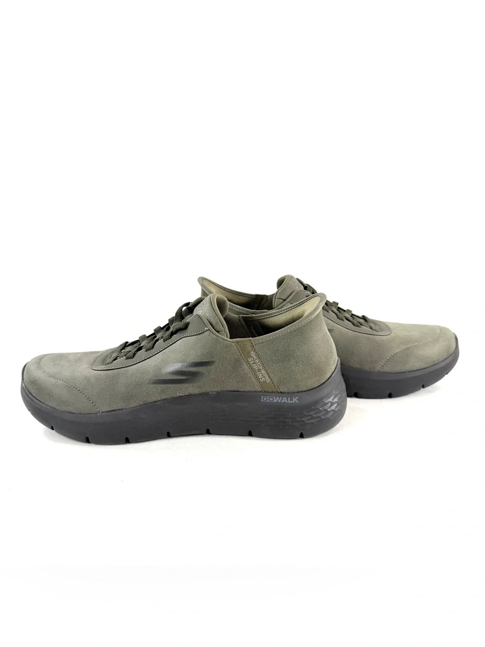 Skechers Men Size 11 Olive Shoe Faux Suede Slip Ins GO WALK Flex Smooth Motion